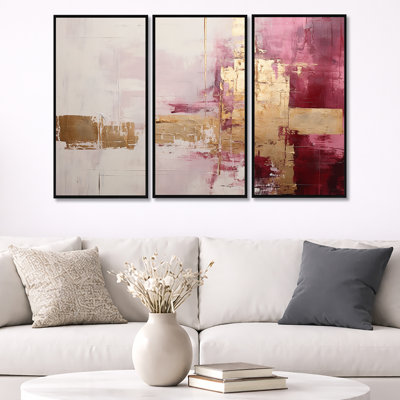 Minimalism Pink And Gold Horizon - Abstract Wall Art Print Set