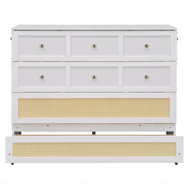 Full Murphy Bed, With Large Drawers, White
