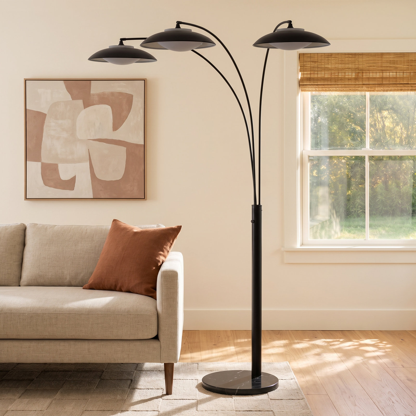Saucer 3 Light Arc Floor Lamp - Matte Black