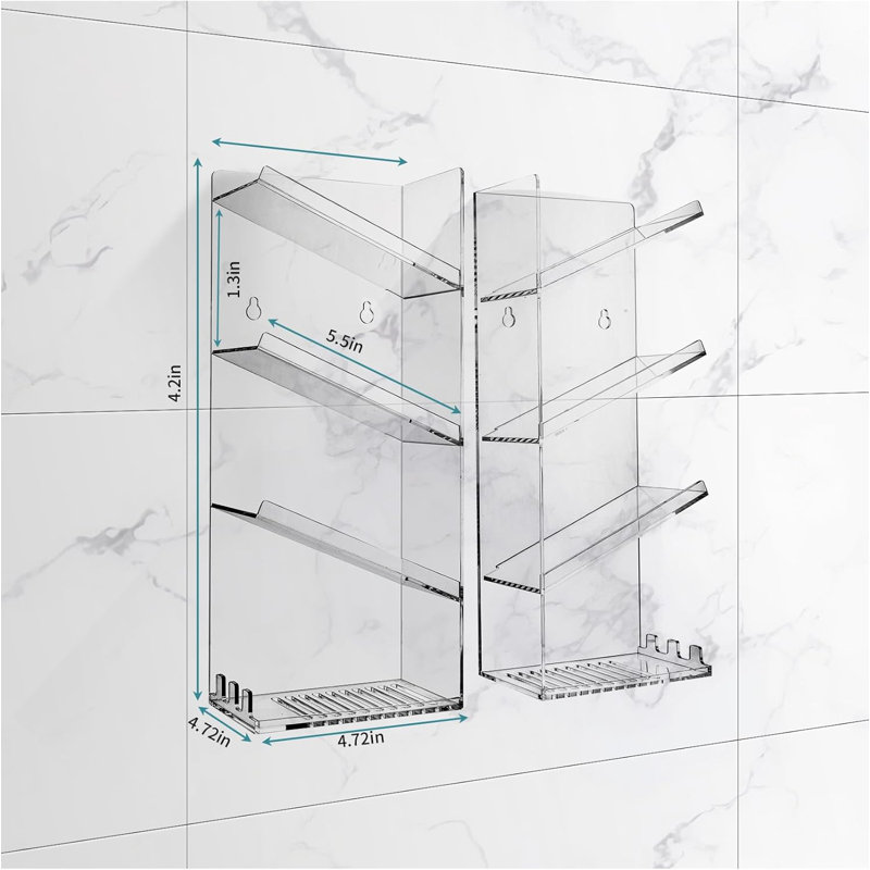 Ensemble de 2 tablettes de douche adhésives, organisateur de panier de douche en acrylique transparent avec drainage de l'eau, rangement mural antirouille pour salle de bain pour shampooing et nettoyant pour le corps