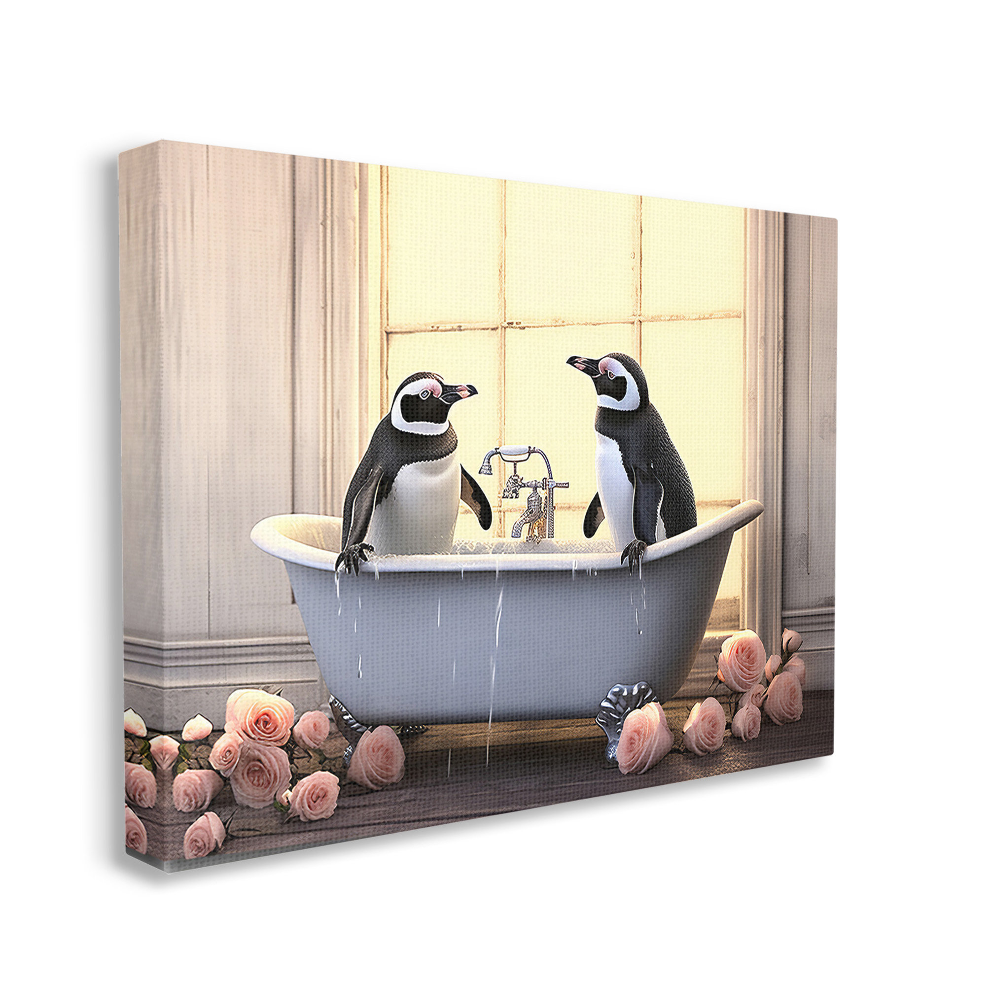 Trinx " Penguins Bathing In Tub " by Lazar Studio on Canvas | Wayfair