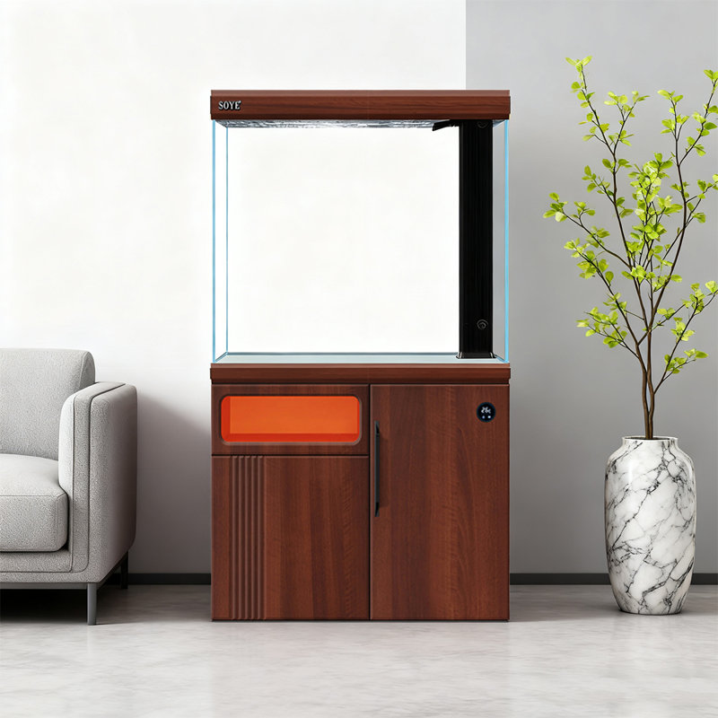 Aquarium intelligent en verre ultra transparent écologique, 29,91 gallons (H 59,06 po x l 23,62 po x P 14,17 p, Brun