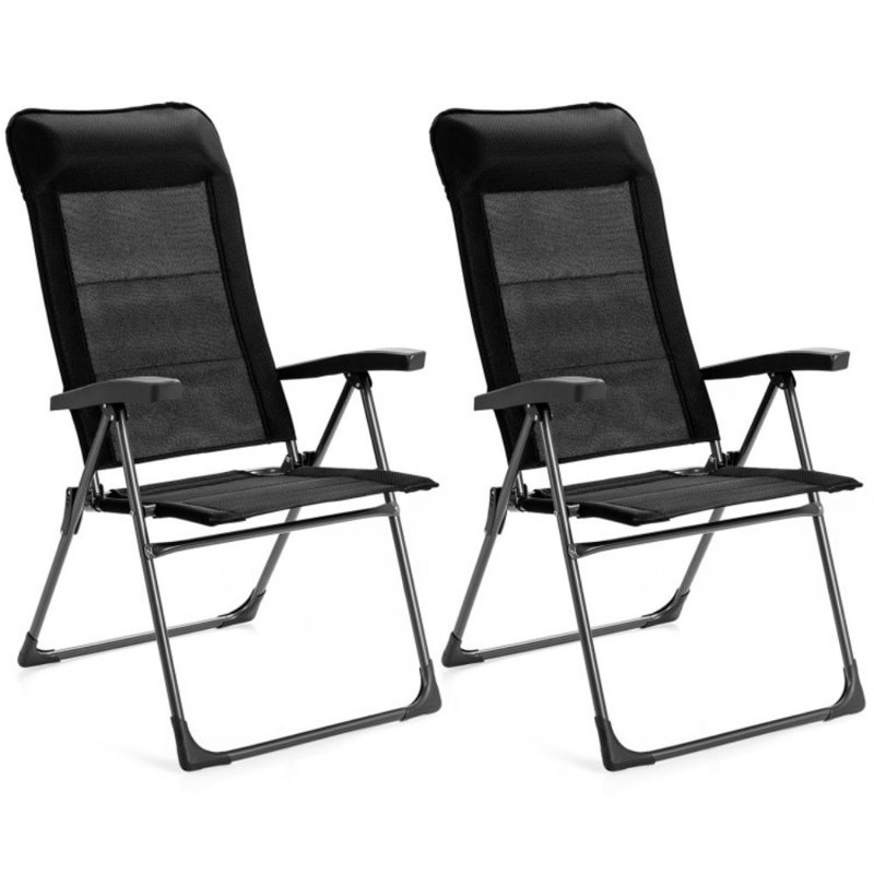2 Pieces Portable Patio Folding Chairs With Headrests Adjust