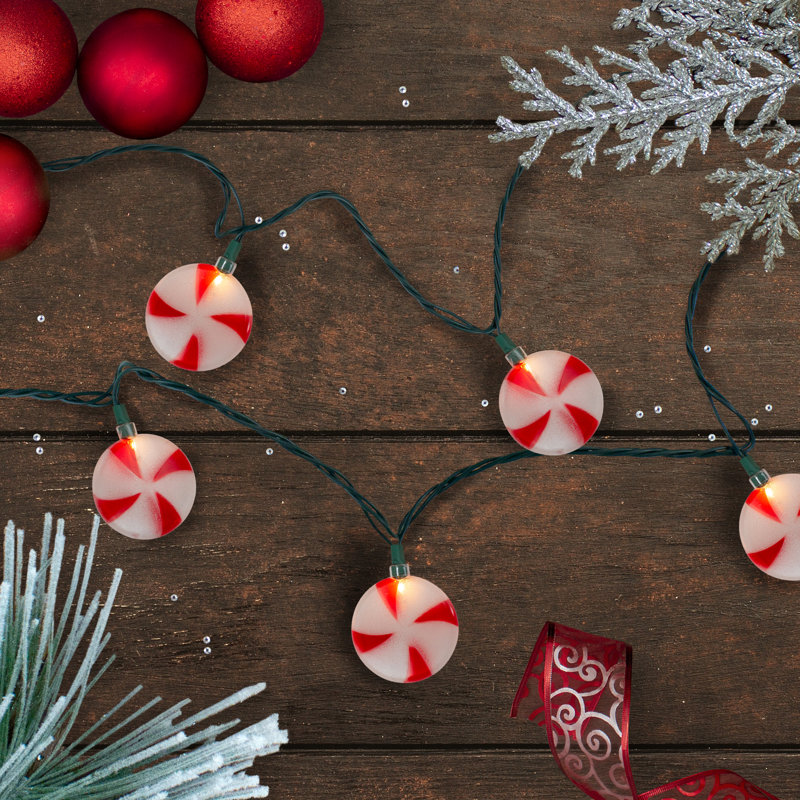 10 lumières de Noël en forme de menthe poivrée 10 fils vert