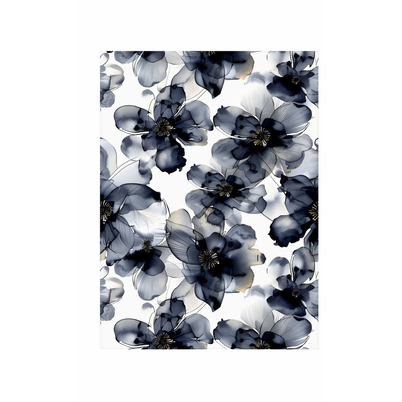 Impression florale noire et blanche, H 14 po x l 11 po
