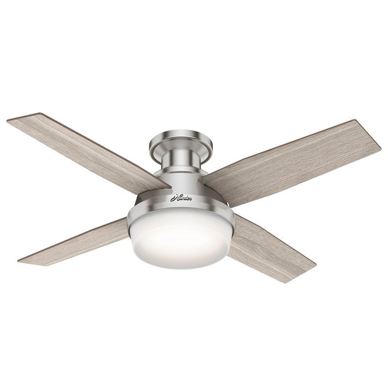 Dempsey Low Profile 44" 4 - Blade Indoor Flush Mount Small Room Ceiling Fan with Lights and Remote, Light Gray/Natural Oak