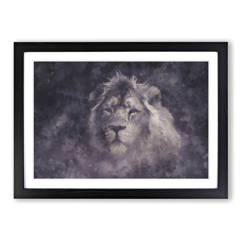 Lion in the Mist - Picture Frame Graphic Art Print, 24cm H x 33cm W x 2cm D, Black Framed