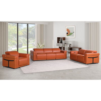 TOP GRAIN ITALIAN LEATHER 5-POWER RECLINING SOFA SET WITH POWER HEADREST
