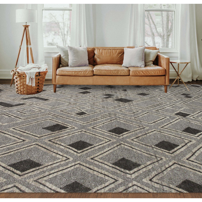 Linen Geometric Area Rug, Rectangle 8' x 10'