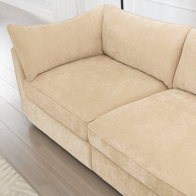 Super Large Wide And Deep Seat Sofa Couch For 4 Persons, 4 Seater Sofa With Storage Pull Out Drawer Under Each Seat, 4-Seat Oversized Sofa ,Chenille  Wheat