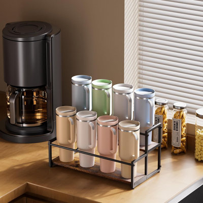 Kitchen Storage Cabinet Shelf, Cup Accessory Storage Shelf, Water Cup And Cup Lid Storage Shelf, Double-Layer Wine Rack, Capable Of Accommodating 8 Water Cups And Cup Lids.