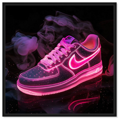 Pink Neon Nike Canvas Sneaker Art Print by Art Remedy