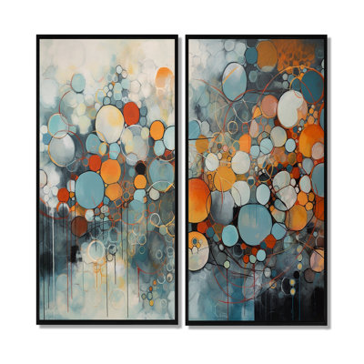 Illusions géométriques orange et bleues - Impressions sur toile géométriques abstraites