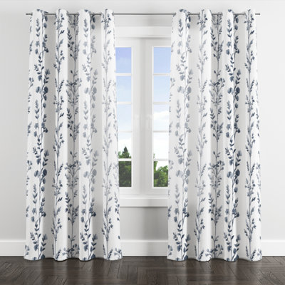 Country Farmhouse Room Darkening Curtains - Blue Botanical Toile Grommet Curtain - 1 Panel