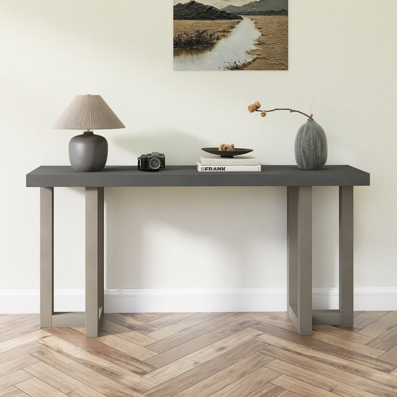 Console à conception géométrique avec pieds en pin massif, Gris, Gris