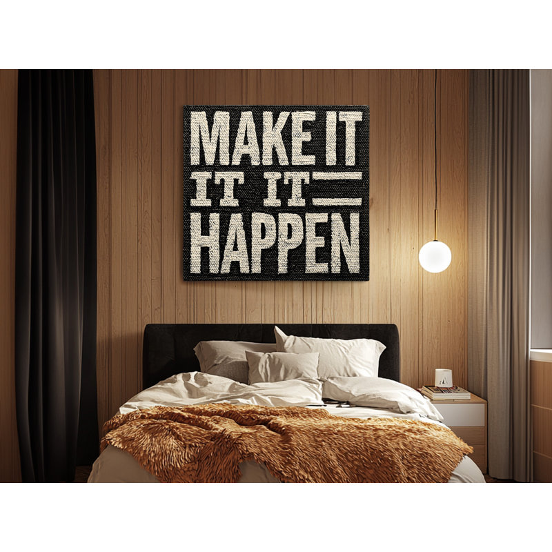 Reproduction d'art sur toile, "Modern Make It Happen", impression typographique sur toile, noir et blanc, 12 po x 12 po