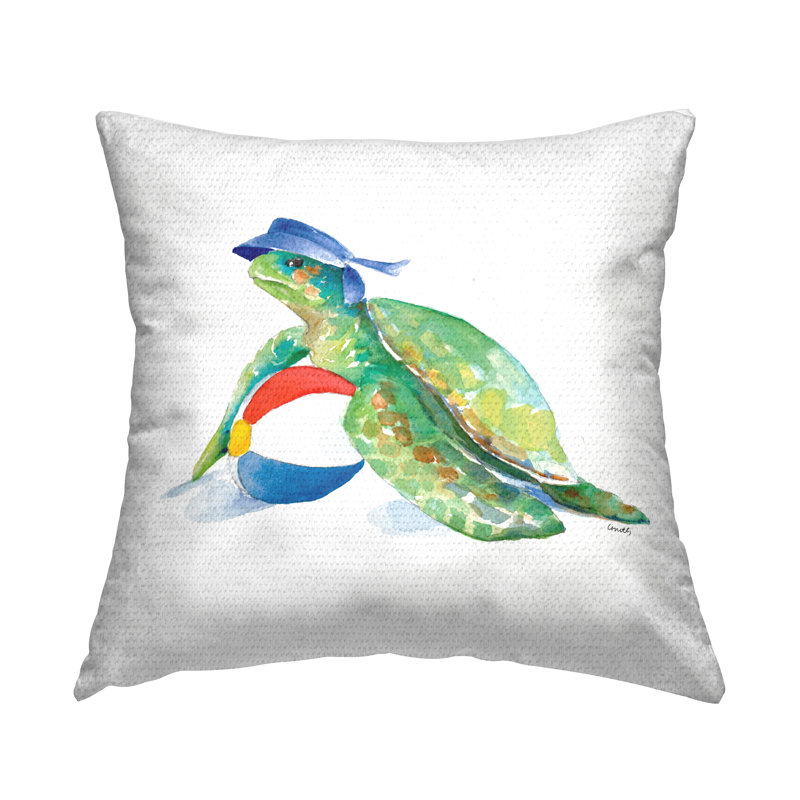 Coussin extérieur imprimé tortue et ballon de plage par Lanie Loreth