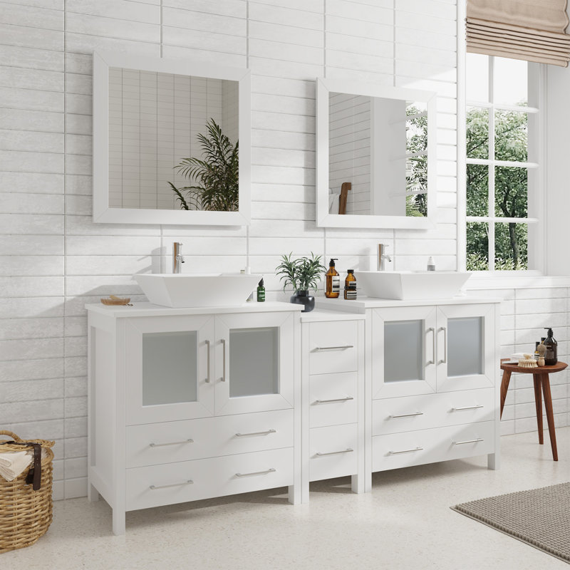  Framed 29.9" Double Bathroom Vanity Set with Mirror, White