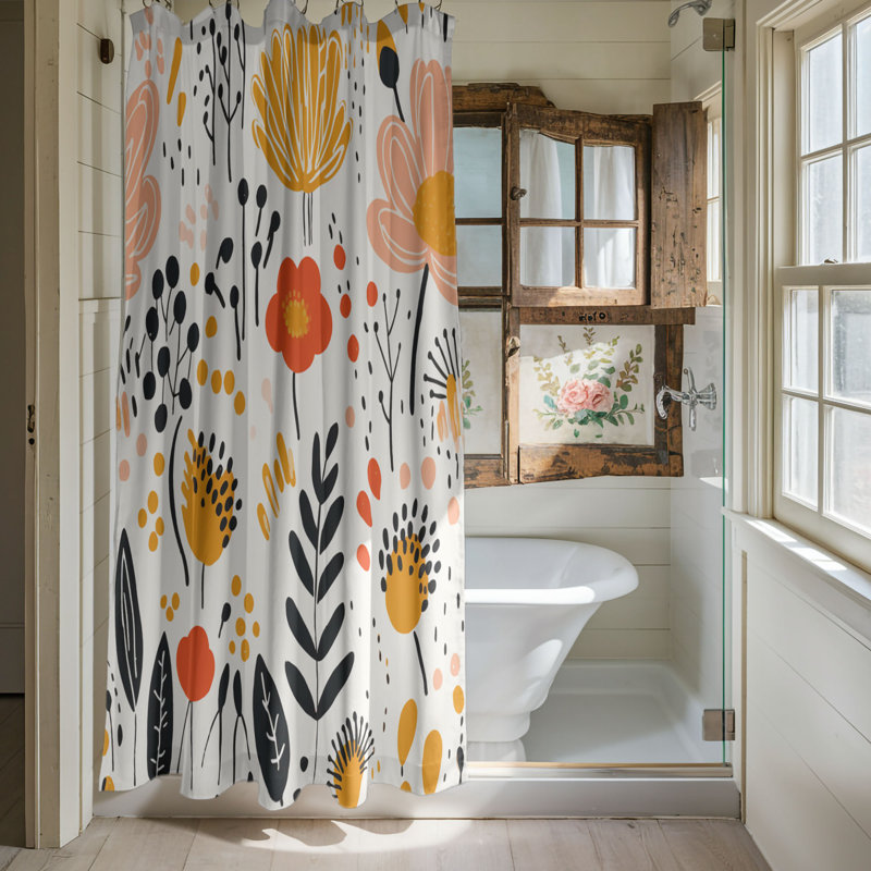 Rideau de douche Retro Blooms - Premium, H 74 po x l 71 po