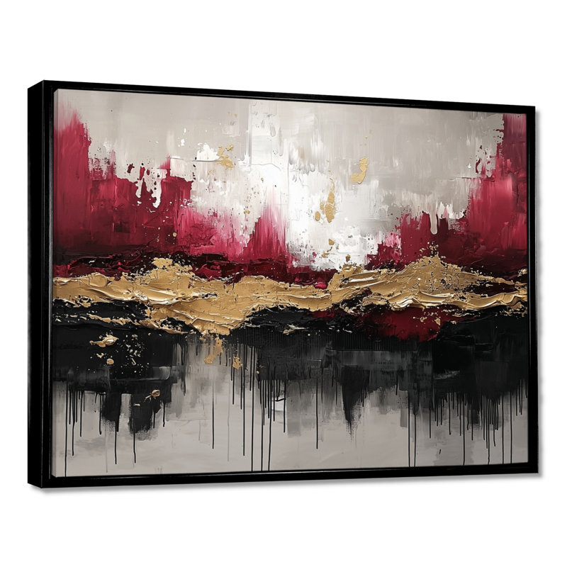 Nowshin - Abstract Wall Art, Noir, noir, noir, noir, H 16 po x l 32 po, Picture Framed