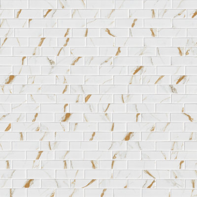 Calacatta Gold Subway 12 in. x 12 in. Matte Porcelain Mosaic Floor and Wall Tile