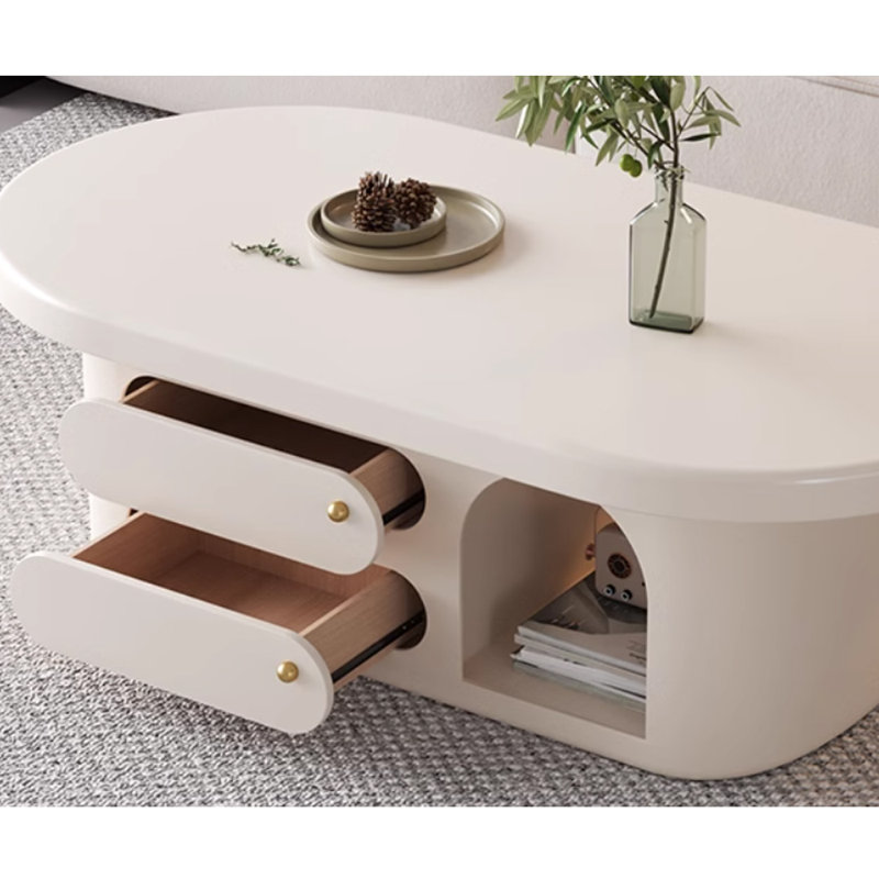 Table basse ovale de style crème, H 17,71 po x L 47,24 po x l 23,62 po