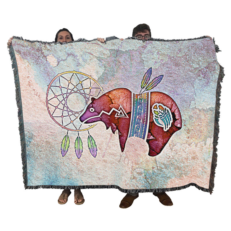Pure Country Weavers Painted Bear Blanket by Laurie Prindle - Animal Spirit Totems Gift Tapestry Throw Woven from Cotton - Made in the USA (72x54)