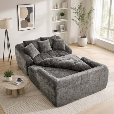 Chaise longue moderne en chenille à assise profonde avec coussins pour plus de détente