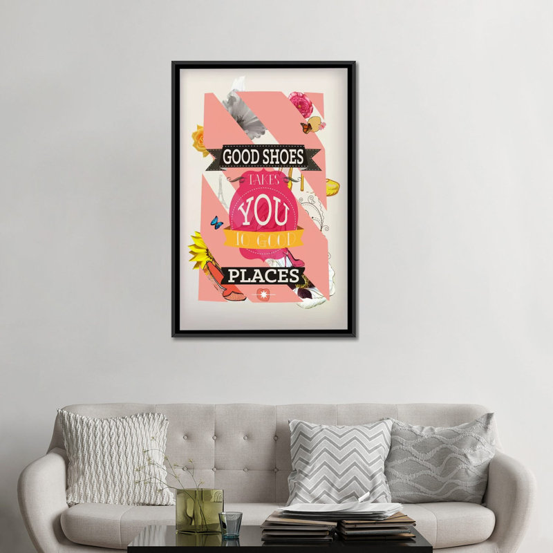 « good places », impression sur toile, Toile avec cadre noir, Pas de tapis, H 48 po x l 32 po x P 1,5 po