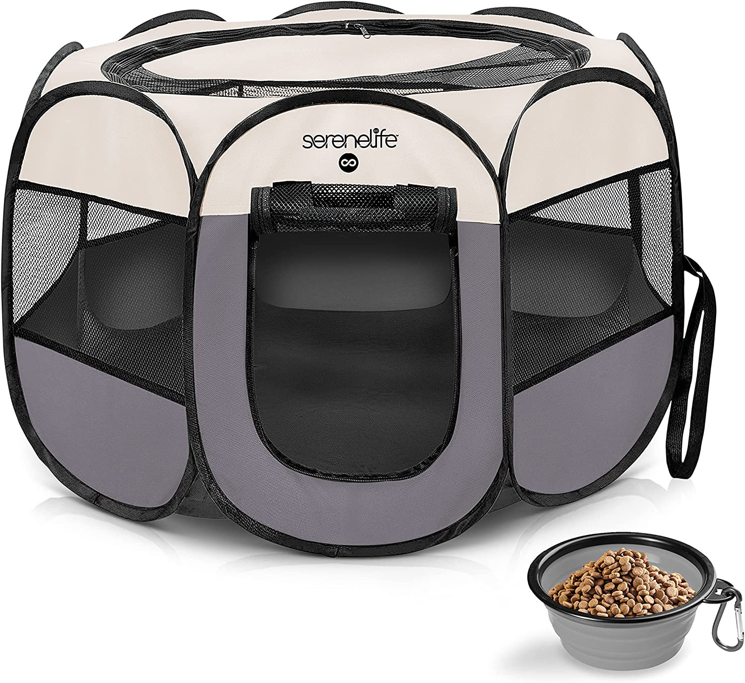 Picture of SereneLife Portable Pet Tent with Folding Bowl - Lightweight, Foldable ...