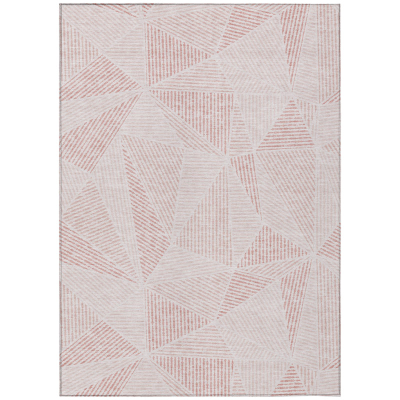 Tapis intérieur / extérieur géométrique lavable 5 pi x 8 pi rosé et rose