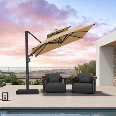Parasol en porte-à-faux carré 8 'avec base et rotation à 60 degrés