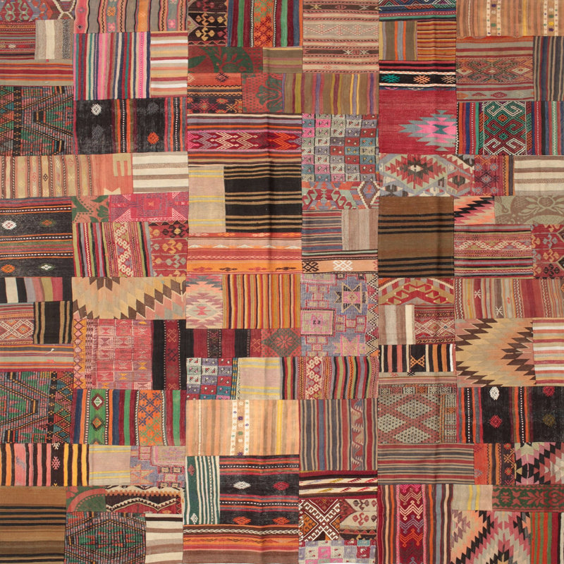 Tapis contemporain brun / orange, Carré 8 pi