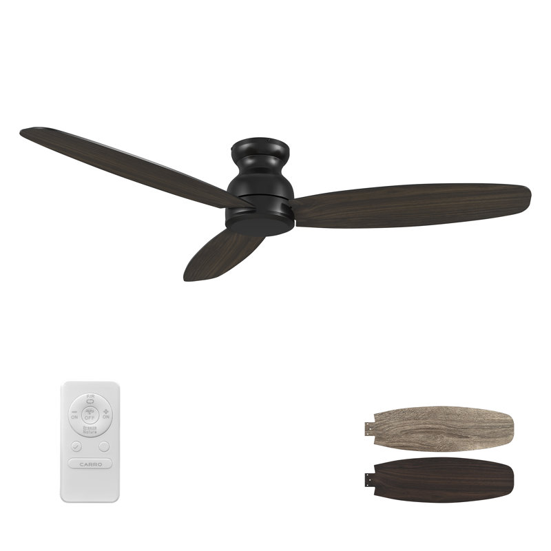  Ventilateur de plafond encastré 3 pales 60 "avec télécommande, sans lumière, Noir