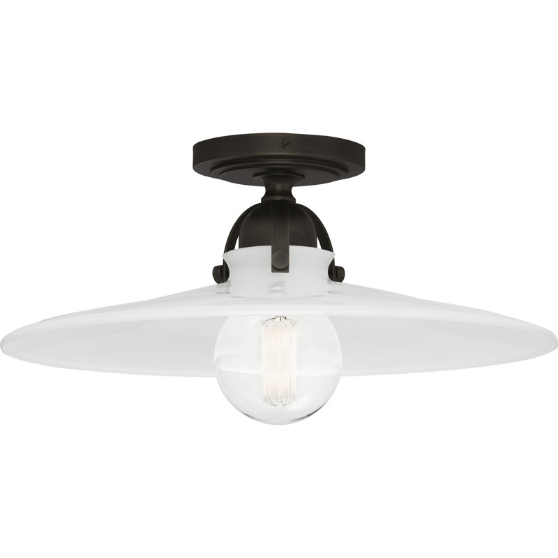 Arial Collection Flushmount Light Fixture With White Glass Shade - Industrial Style Ceiling Lighting For Dry/Damp Locations