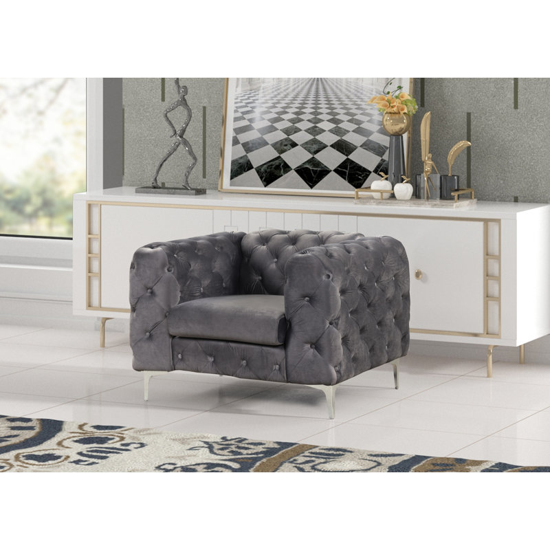 Gladys Velvet Armchair, Gray Velvet, Silver