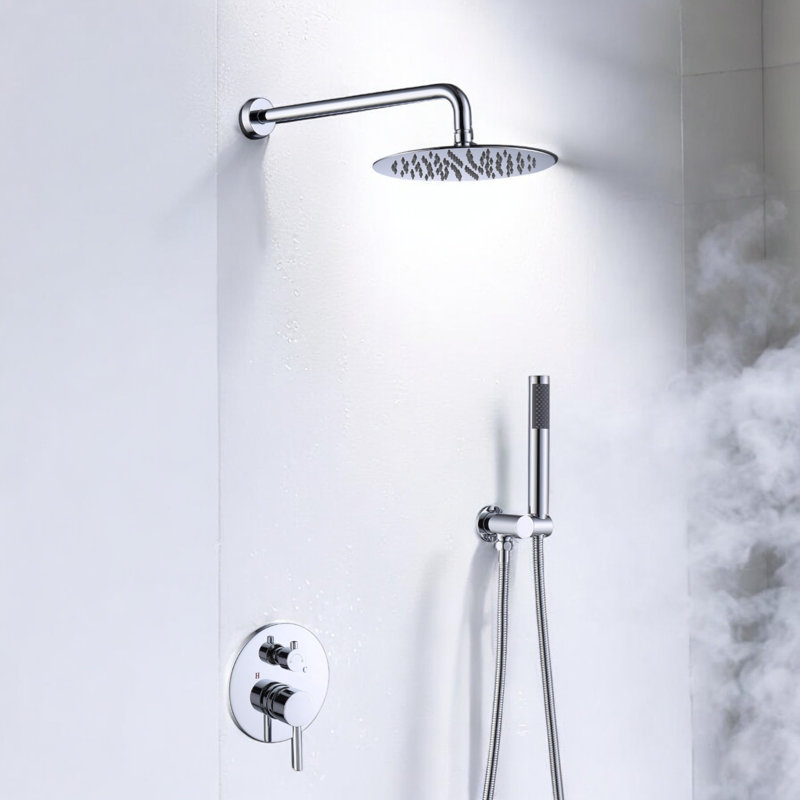 Complete Shower System with Rough-in Valve with 10 Inches Round Rain Shower Head, Chrome