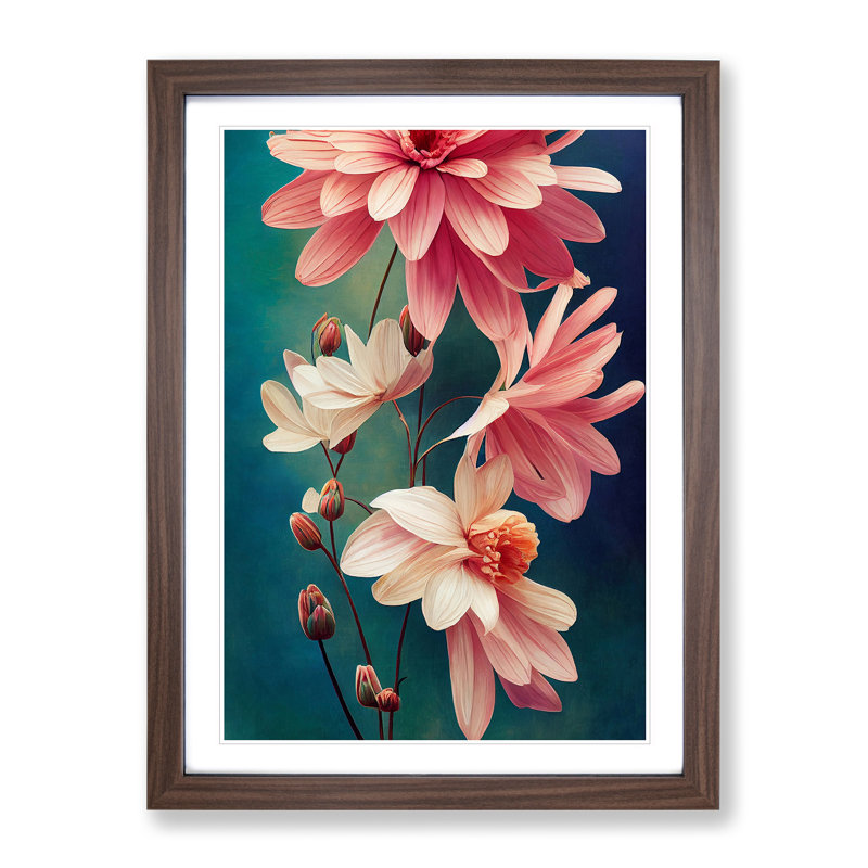 Peaceful Flower Scene - Single Picture Frame Print, 64cm H x 46cm W x 2cm D, Walnut Framed