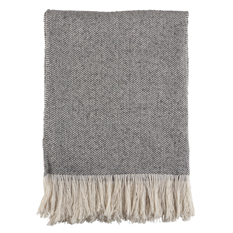 Luxurious Gray Herringbone Fringe Throw Blanket, 50"x60"