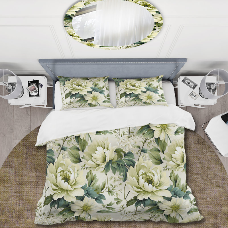 Ensemble de housse de couette vert et blanc, Housse de couette pour très grand lit et 2 très