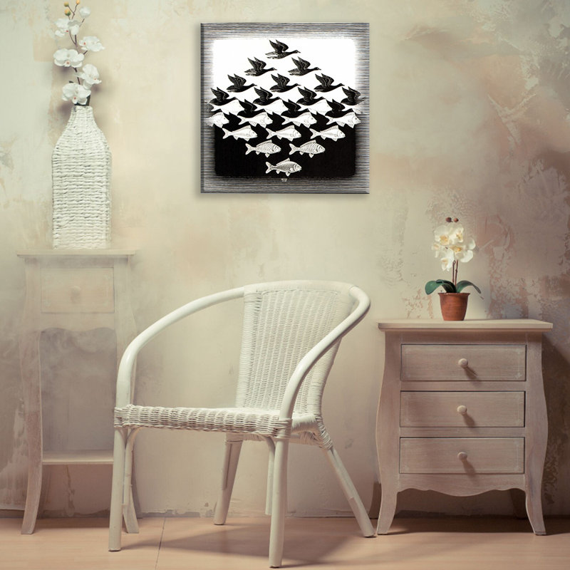 «Sky and Water I» par M.C.Escher, toile tendue avec châssis, H 13 po x l 18 po