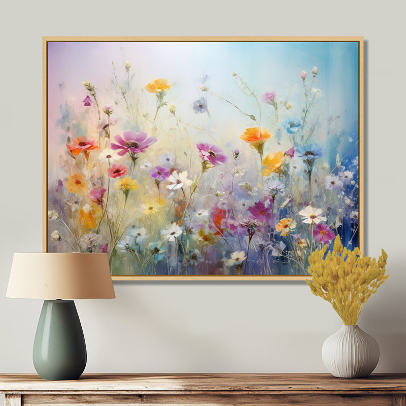 Wildflowers Blossoming Dreams On Canvas Print, 12" H x 20" W, Maple, Floater Framed Print