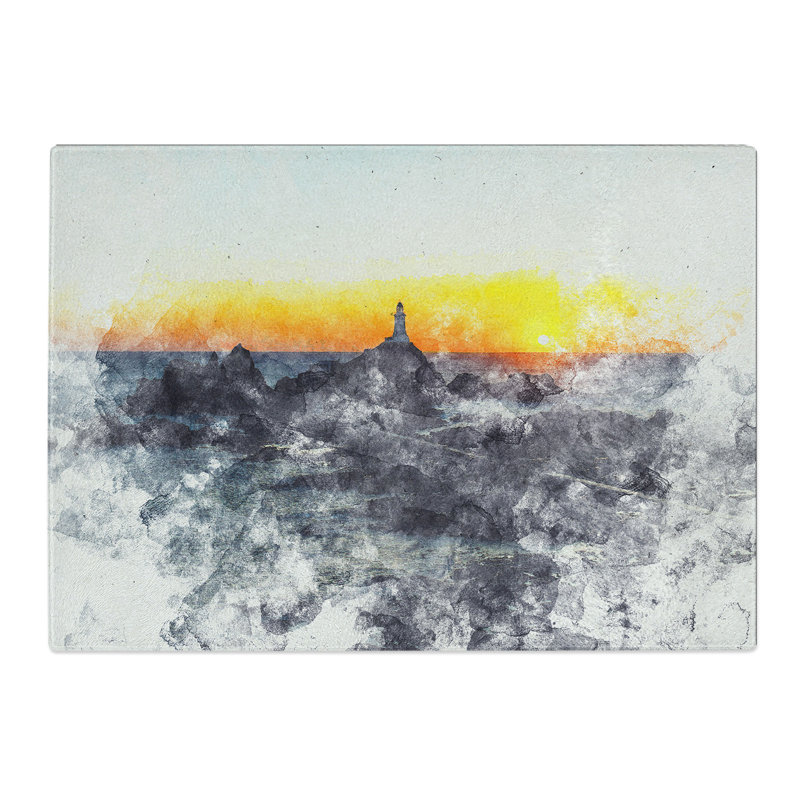 Tempered Glass Lighthouse in Jersey Chopping Board, 20 cm x 28.5 cm