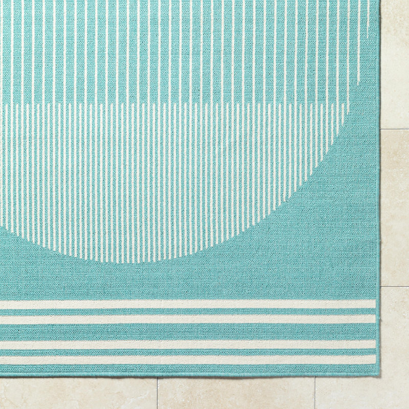 Tapis intérieur / extérieur bleu clair en polypropylène tissé à la machine Disaya, Carré 7 pi 3 po