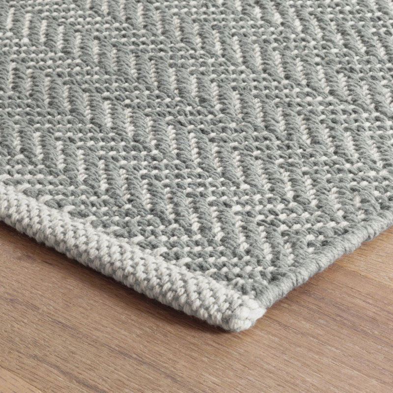 Herringbone Swedish Blue Handwoven Cotton Rug, Rectangle 2' x 3', Slate Gray