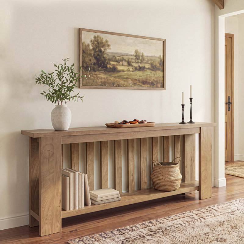 Console en bois extra longue de style champêtre de 190 cm (74,8 po) avec étagères de rangement pour couloir et salon