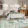 Goldene Machine Washable Vintage Floral Castle Green Area Rugs for Living Room Bedroom, Non-Slip Soft Low Pile French Carpet Rugs for Play Room