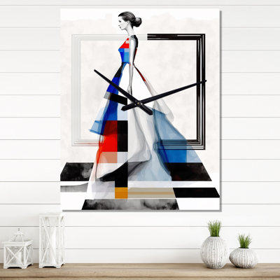 Woman In Geometric Dress - Modern Wall Clocks