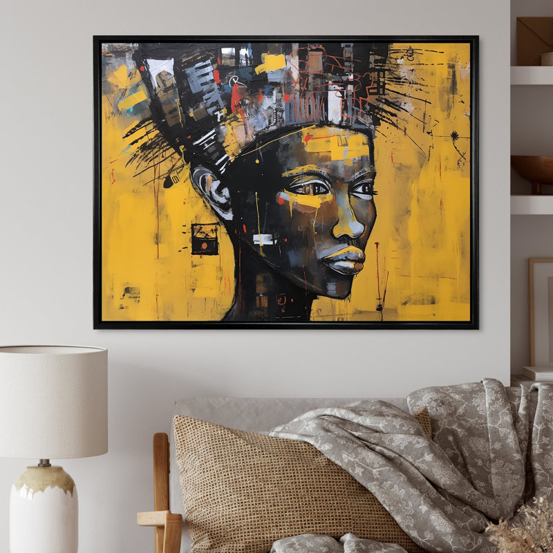 Warrior Queen Contemporary African, H 34 po x l 44 po x P 1,5 po, Cadre flottant noir
