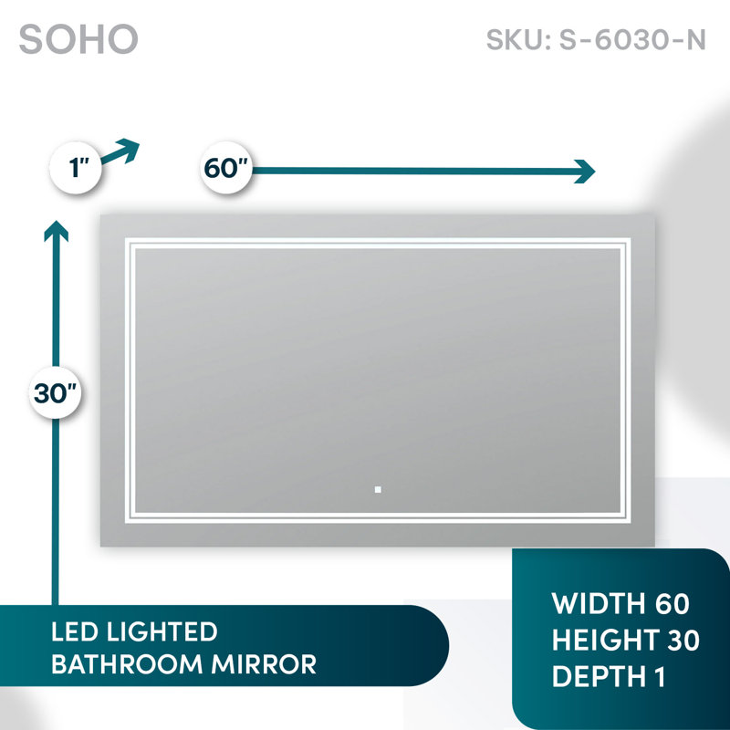 Soho Sleek 60"x30" LED Bathroom Mirror with Ambient Backlit & Defogger